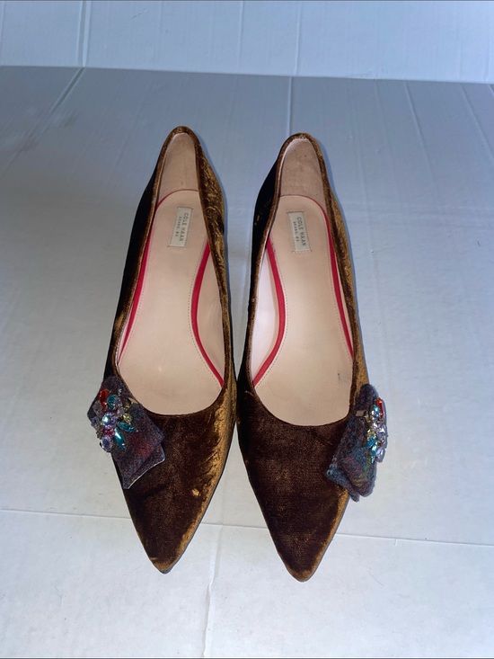 Cole Haan Shoes - Cole Haan Brown Velvet Pointed-Toe Embellished Heels